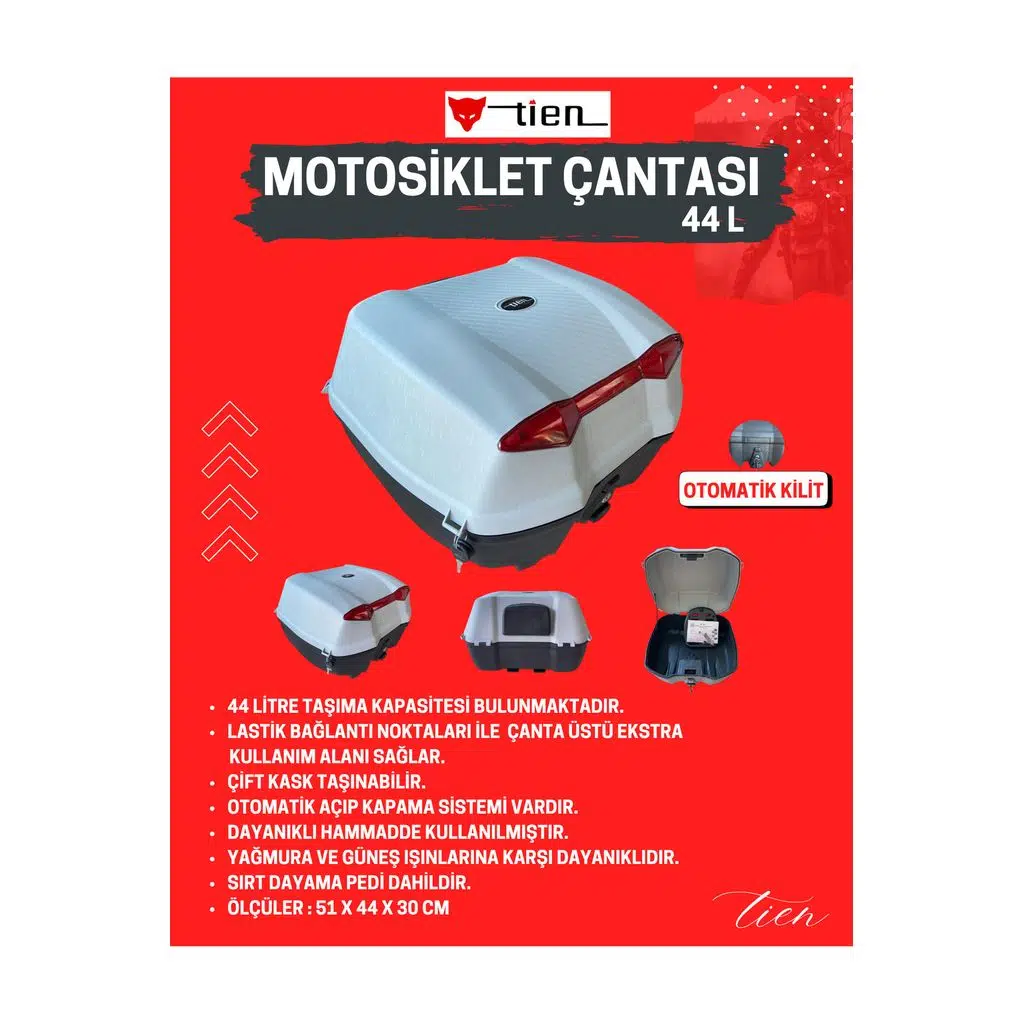BİKE SKY Tien 44 Litre Motosiklet Çantası - Gri - OTOMATİK KİLİT